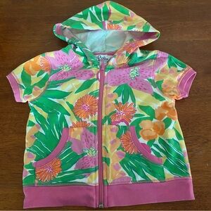 Lilly Pulitzer White Label 7 Hooded Zip Short Sleeve Sweatshirt Floral Print